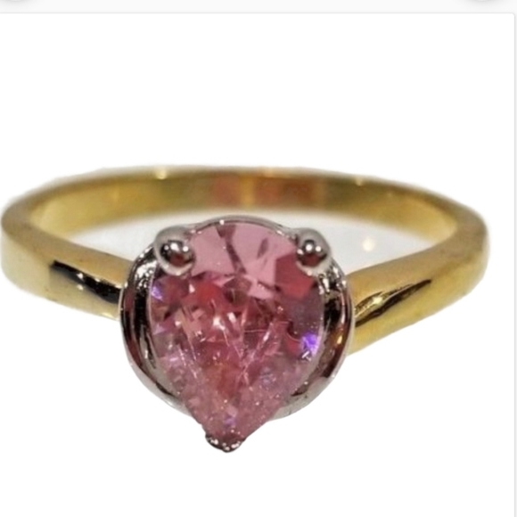 Gold Pink  Birthstone Ring October Sizes 5 6 7 8 9 10 teardrop stone - Picture 1 of 10